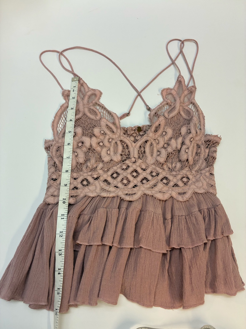 Free People Adella Cami Mauve Lace Ruffled Tank Top, Womens small; festival top - Picture 4 of 16